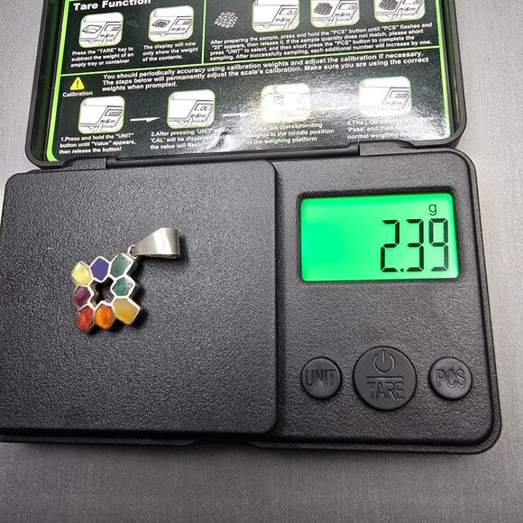 VTG 950 Silver Gemstone Chakana Inca Cross Pendant 1 1/8" Signed DW Rainbow - Picture 5 of 5